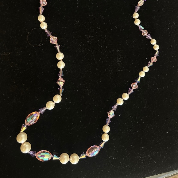 Vintage Signed Vendome Cocktail Crystal/Faceted Glass/Faux Pearl Necklace-Long - Picture 5 of 15